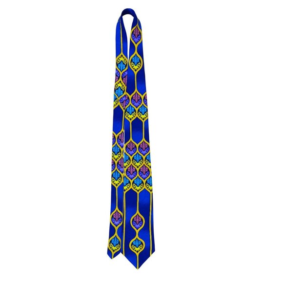 Rush Limbaugh Blue & Yellow Silk Geometric Pattern Necktie Vibrant Design - Picture 4 of 7